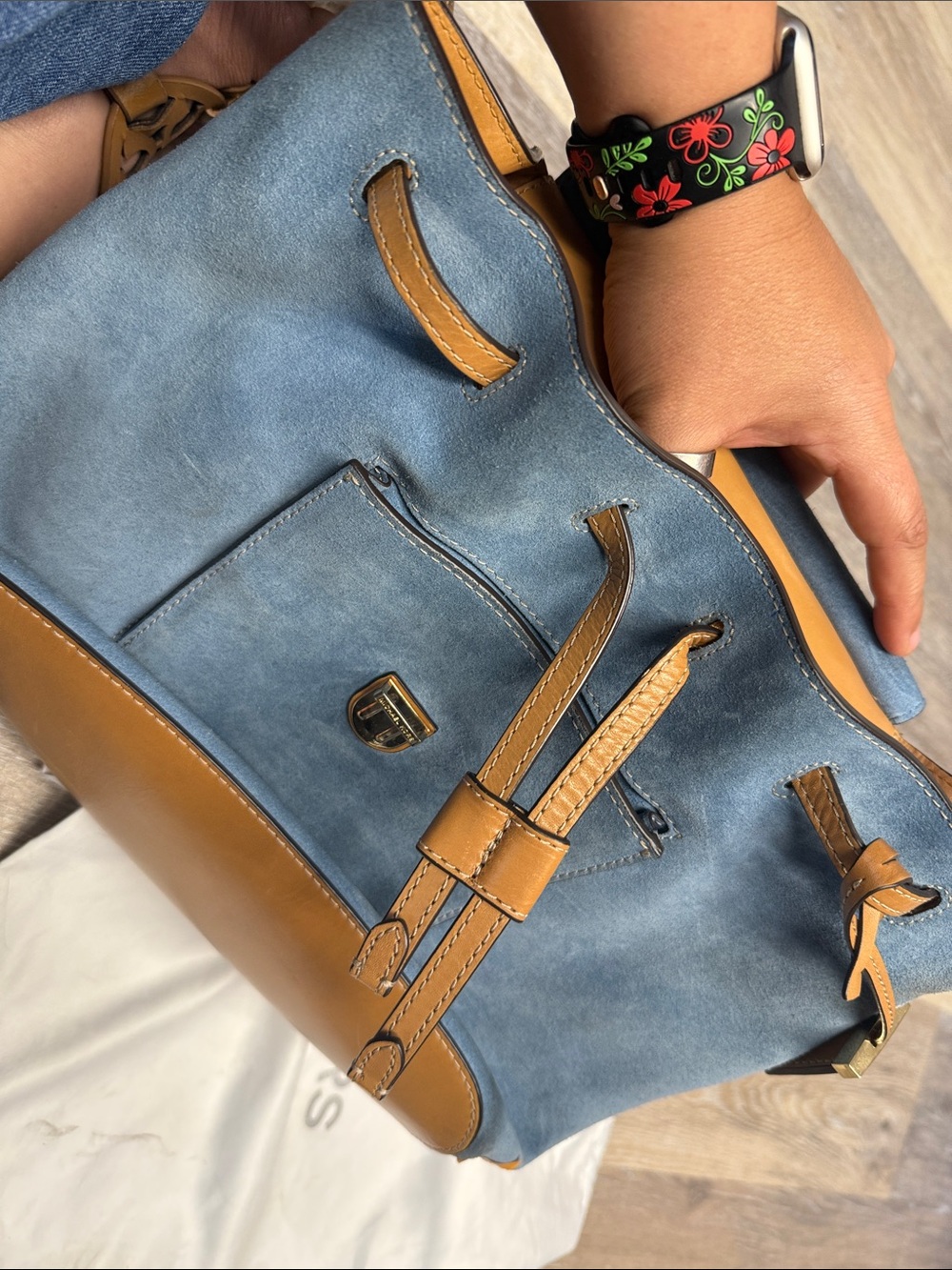 Michael Kors Blue Suede and Tan Leather Backpack 🎒 one size - Picture 9 of 12